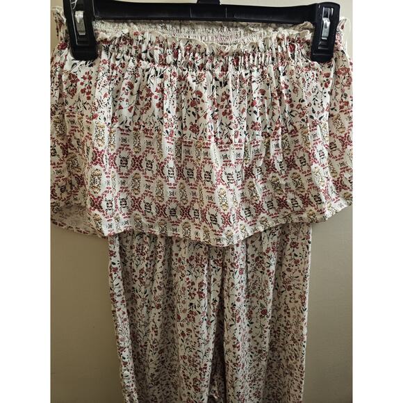 NWT Japna Wide Leg Romper Floral Flare Strapless Smocked Jumpsuit Women's XS - Picture 3 of 7